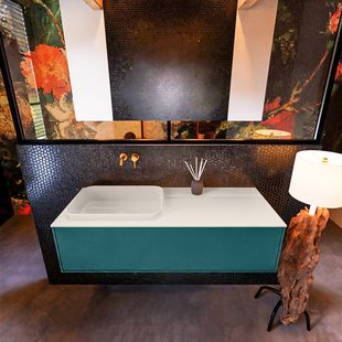 Badkamermeubelset Mondiaz Erin 120 cm met 1 Lade met RIDGE Wastafel Links Linen Zonder Kraangaten Greeploos Mat Smag