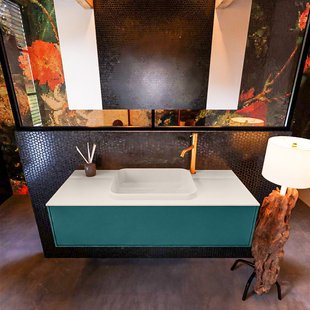 Badkamermeubelset Mondiaz Erin 120 cm met 1 Lade met RIDGE Wastafel Midden Linen met 1 kraangat Greeploos Mat Smag