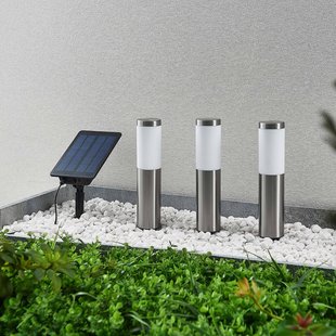 Lindby Lexiane LED lampen op zonne-energie, set van 3, roestvrij staal