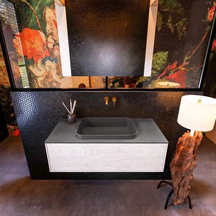 Badkamermeubelset Mondiaz Erin 100 cm met 1 Lade met RIDGE Wastafel Midden Dark grey Zonder Kraangaten Greeploos Mat Underlayment