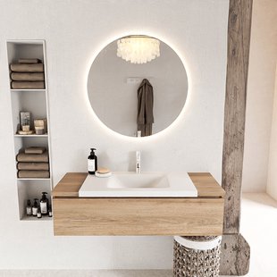 MONDIAZ BUKLA 120cm badmeubel onderkast kleur Washed Oak met 1 lade. Wastafel CLOUD midden 1 kraangat kleur Talc.