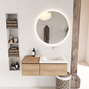 MONDIAZ BUKLA 100cm badmeubel met module 40 kleur Washed Oak met 2 lades. Wastafel CLOUD rechts 0 kraangaten kleur Talc.