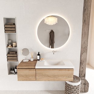 MONDIAZ BUKLA 120cm badmeubel met module 40 kleur Washed Oak met 2 lades. Wastafel CLOUD rechts 0 kraangaten kleur Talc.