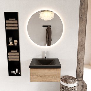 MONDIAZ BUKLA 60cm badmeubel modulair kleur Washed Oak met 1 lade. Wastafel CLOUD midden 1 kraangat kleur Urban.