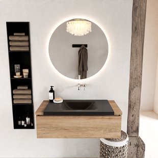 MONDIAZ BUKLA 100cm badmeubel onderkast kleur Washed Oak met 1 lade. Wastafel CLOUD midden 0 kraangaten kleur Urban.