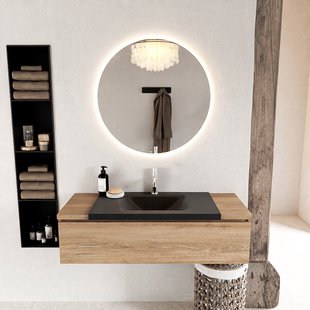 MONDIAZ BUKLA 120cm badmeubel onderkast kleur Washed Oak met 1 lade. Wastafel CLOUD midden 1 kraangat kleur Urban.