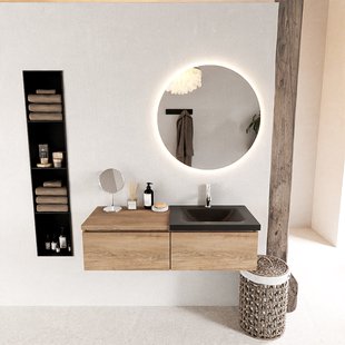 MONDIAZ BUKLA 120cm badmeubel met module 60 kleur Washed Oak met 2 lades. Wastafel CLOUD rechts 1 kraangat kleur Urban.