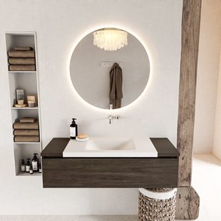 MONDIAZ BUKLA 120cm badmeubel onderkast kleur Dark Brown met 1 lade. Wastafel CLOUD midden 0 kraangaten kleur Talc.