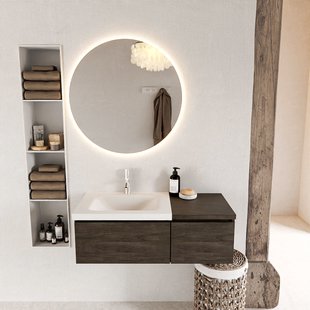 MONDIAZ BUKLA 100cm badmeubel met module 40 kleur Dark Brown met 2 lades. Wastafel CLOUD links 1 kraangat kleur Talc.