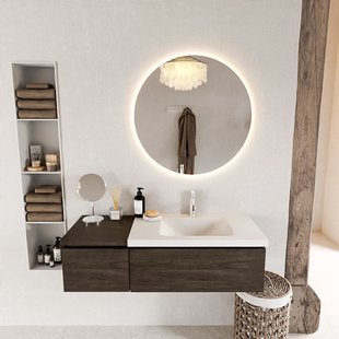 MONDIAZ BUKLA 120cm badmeubel met module 40 kleur Dark Brown met 2 lades. Wastafel CLOUD rechts 1 kraangat kleur Talc.