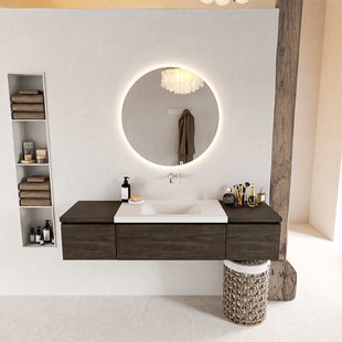 MONDIAZ BUKLA 160cm badmeubel met module 40 kleur Dark Brown met 3 lades. Wastafel CLOUD midden 0 kraangaten kleur Talc.