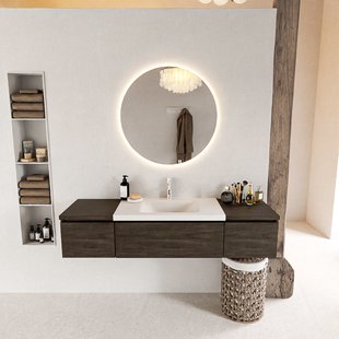 MONDIAZ BUKLA 160cm badmeubel met module 40 kleur Dark Brown met 3 lades. Wastafel CLOUD midden 1 kraangat kleur Talc.