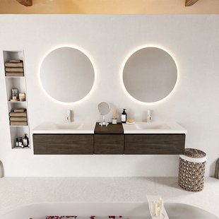 MONDIAZ BUKLA 200cm badmeubel met module 40 kleur Dark Brown met 3 lades. Wastafel CLOUD dubbel 2 kraangaten kleur Talc.