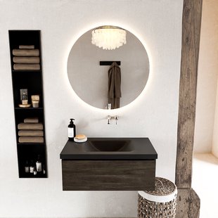 MONDIAZ BUKLA 80cm badmeubel modulair kleur Dark Brown met 1 lade. Wastafel CLOUD midden 0 kraangaten kleur Urban.