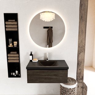 MONDIAZ BUKLA 80cm badmeubel modulair kleur Dark Brown met 1 lade. Wastafel CLOUD midden 1 kraangat kleur Urban.