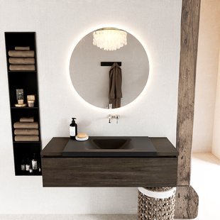 MONDIAZ BUKLA 120cm badmeubel onderkast kleur Dark Brown met 1 lade. Wastafel CLOUD midden 0 kraangaten kleur Urban.