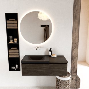 MONDIAZ BUKLA 100cm badmeubel met module 40 kleur Dark Brown met 2 lades. Wastafel CLOUD links 0 kraangaten kleur Urban.