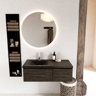 MONDIAZ BUKLA 100cm badmeubel met module 40 kleur Dark Brown met 2 lades. Wastafel CLOUD links 1 kraangat kleur Urban.