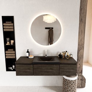 MONDIAZ BUKLA 140cm badmeubel met module 40 kleur Dark Brown met 3 lades. Wastafel CLOUD midden 1 kraangat kleur Urban.