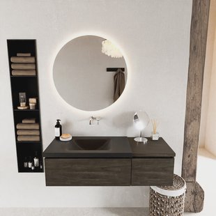 MONDIAZ BUKLA 120cm badmeubel met module 40 kleur Dark Brown met 2 lades. Wastafel CLOUD links 0 kraangaten kleur Urban.