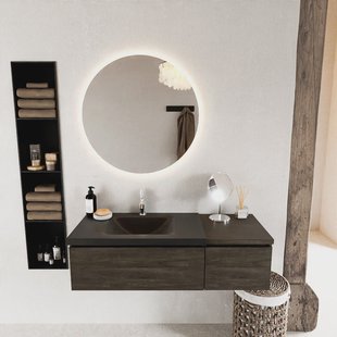 MONDIAZ BUKLA 120cm badmeubel met module 40 kleur Dark Brown met 2 lades. Wastafel CLOUD links 1 kraangat kleur Urban.