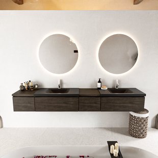 MONDIAZ BUKLA 240cm badmeubel met module 40 rechts kleur Dark Brown met 4 lades. Wastafel CLOUD dubbel 2 kraangaten kleur Urban.