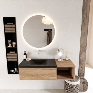 MONDIAZ BUKLA 120cm badmeubel met open module 40 kleur Washed Oak met 1 lade. Wastafel CLOUD links 0 kraangaten kleur Urban.