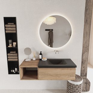 MONDIAZ BUKLA 120cm badmeubel met open module 40 kleur Washed Oak met 1 lade. Wastafel CLOUD rechts 0 kraangaten kleur Urban.