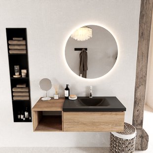 MONDIAZ BUKLA 120cm badmeubel met open module 40 kleur Washed Oak met 1 lade. Wastafel CLOUD rechts 1 kraangat kleur Urban.