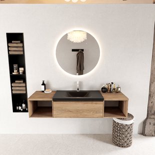 MONDIAZ BUKLA 160cm badmeubel met open module 40 L+R kleur Washed Oak met 2 lades. Wastafel CLOUD midden 1 kraangat kleur Urban.