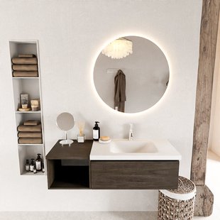 MONDIAZ BUKLA 120cm badmeubel met open module 40 kleur Dark Brown met 1 lade. Wastafel CLOUD rechts 1 kraangat kleur Talc.