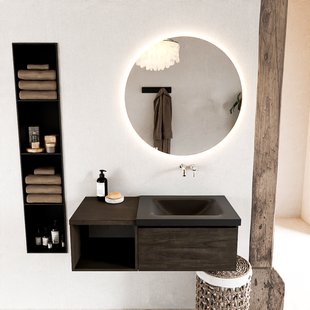 MONDIAZ BUKLA 100cm badmeubel met open module 40 kleur Dark Brown met 1 lade. Wastafel CLOUD rechts 0 kraangaten kleur Urban.