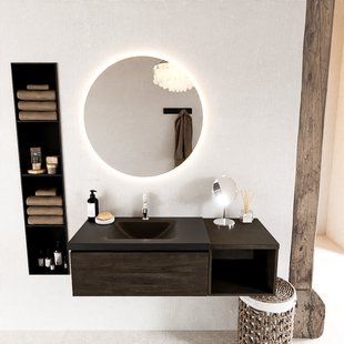 MONDIAZ BUKLA 120cm badmeubel met open module 40 kleur Dark Brown met 1 lade. Wastafel CLOUD links 1 kraangat kleur Urban.