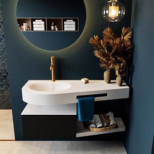 MONDIAZ RIVA 120cm badmeubel onderkast / planchet kleur Urban met 1 lade. Wastafel DULCET links 1 kraangat kleur Talc.