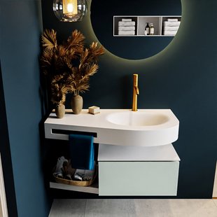 MONDIAZ RIVA 100cm badmeubel onderkast / planchet kleur Greey met 1 lade. Wastafel DULCET rechts 1 kraangat kleur Talc.