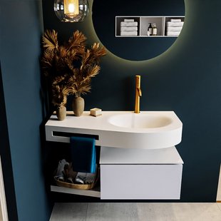 MONDIAZ RIVA 100cm badmeubel onderkast / planchet kleur Cale met 1 lade. Wastafel DULCET rechts 1 kraangat kleur Talc.