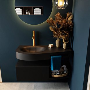 MONDIAZ RIVA 100cm badmeubel onderkast / planchet kleur Urban met 1 lade. Wastafel DULCET links 1 kraangat kleur Urban.