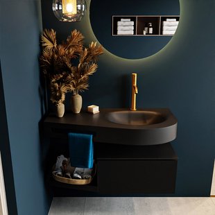 MONDIAZ RIVA 100cm badmeubel onderkast / planchet kleur Urban met 1 lade. Wastafel DULCET rechts 1 kraangat kleur Urban.