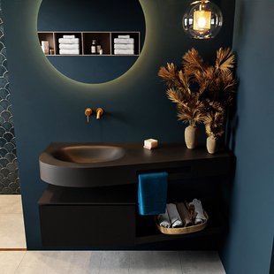 MONDIAZ RIVA 120cm badmeubel onderkast / planchet kleur Urban met 1 lade. Wastafel DULCET links 0 kraangaten kleur Urban.