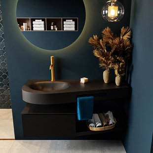 MONDIAZ RIVA 120cm badmeubel onderkast / planchet kleur Urban met 1 lade. Wastafel DULCET links 1 kraangat kleur Urban.