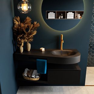 MONDIAZ RIVA 120cm badmeubel onderkast / planchet kleur Urban met 1 lade. Wastafel DULCET rechts 1 kraangat kleur Urban.