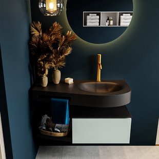 MONDIAZ RIVA 100cm badmeubel onderkast / planchet kleur Greey met 1 lade. Wastafel DULCET rechts 1 kraangat kleur Urban.