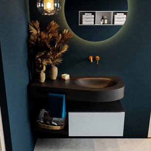 MONDIAZ RIVA 100cm badmeubel onderkast / planchet kleur Clay met 1 lade. Wastafel DULCET rechts 0 kraangaten kleur Urban. MONDIAZ RIVA 100cm badmeubel onderkast / planchet kleur Clay met 1 lade. Wastafel DULCET rechts 0 kraangaten kleur Urban.