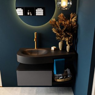 MONDIAZ RIVA 100cm badmeubel onderkast / planchet kleur Dark_Grey met 1 lade. Wastafel DULCET links 1 kraangat kleur Urban.