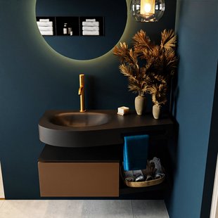 MONDIAZ RIVA 100cm badmeubel onderkast / planchet kleur Rust met 1 lade. Wastafel DULCET links 1 kraangat kleur Urban.