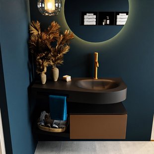 MONDIAZ RIVA 100cm badmeubel onderkast / planchet kleur Rust met 1 lade. Wastafel DULCET rechts 1 kraangat kleur Urban.