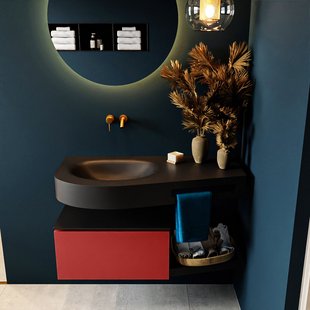 MONDIAZ RIVA 100cm badmeubel onderkast / planchet kleur Fire met 1 lade. Wastafel DULCET links 0 kraangaten kleur Urban.