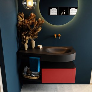 MONDIAZ RIVA 100cm badmeubel onderkast / planchet kleur Fire met 1 lade. Wastafel DULCET rechts 0 kraangaten kleur Urban.