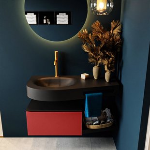 MONDIAZ RIVA 100cm badmeubel onderkast / planchet kleur Fire met 1 lade. Wastafel DULCET links 1 kraangat kleur Urban.