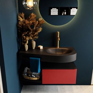 MONDIAZ RIVA 100cm badmeubel onderkast / planchet kleur Fire met 1 lade. Wastafel DULCET rechts 1 kraangat kleur Urban.